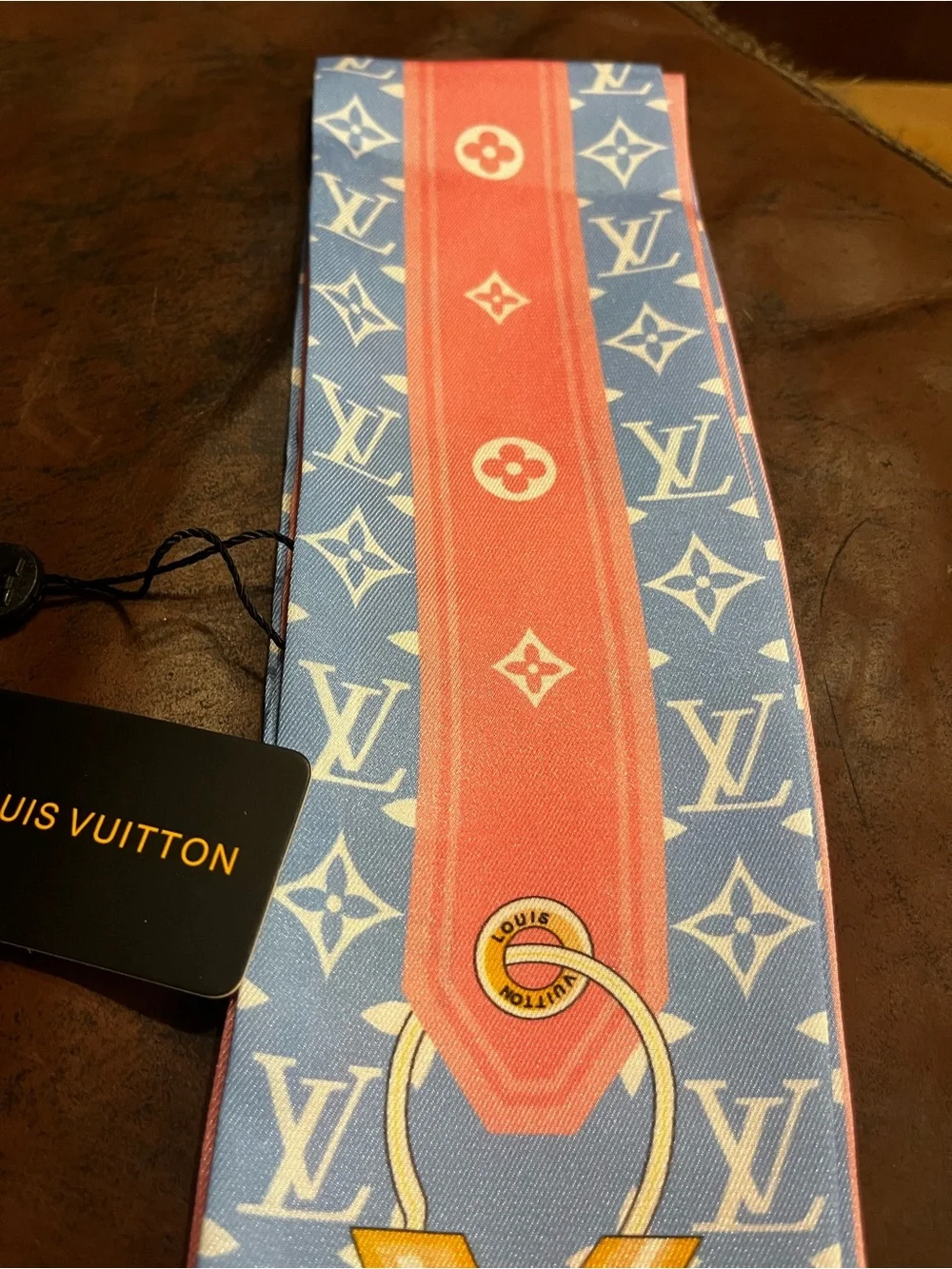 💕 Louis. Vuitton. Pink Blue Monogram Minimalle Silk Scarf
